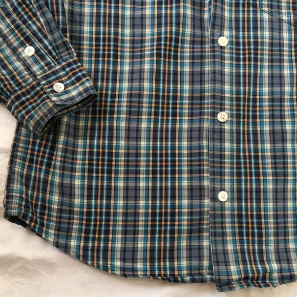 Old Navy Live Boys Button Up Dress Shirt Plaid Sz Medium (8) Blue Cotton - Picture 3 of 11